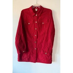 Chico's Red Textured Button Front Long Jacket Size 2 Boho Country Chic Western